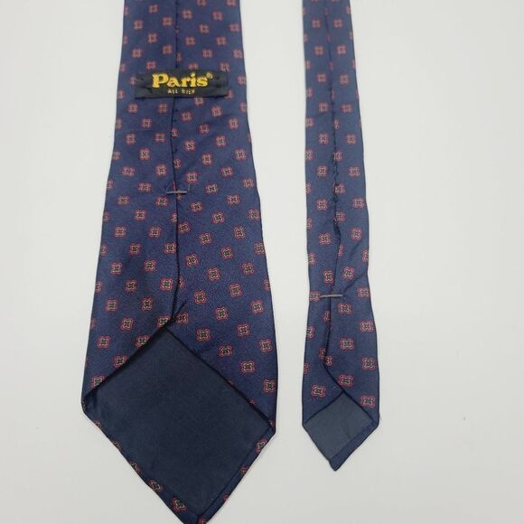 Vintage Paris Navy Blue Maroon Medallion All Silk Retro Neck Tie - Picture 2 of 5
